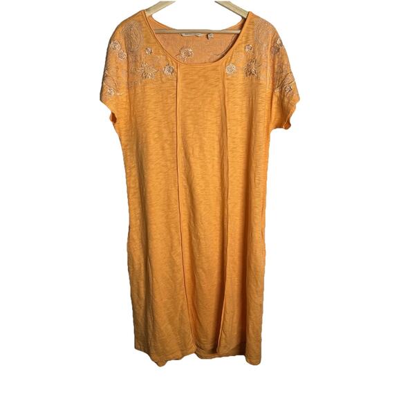 Soft Surroundings Shift Dress Womens Sz M Embroidered Cottagecore Tangerine - Picture 2 of 10
